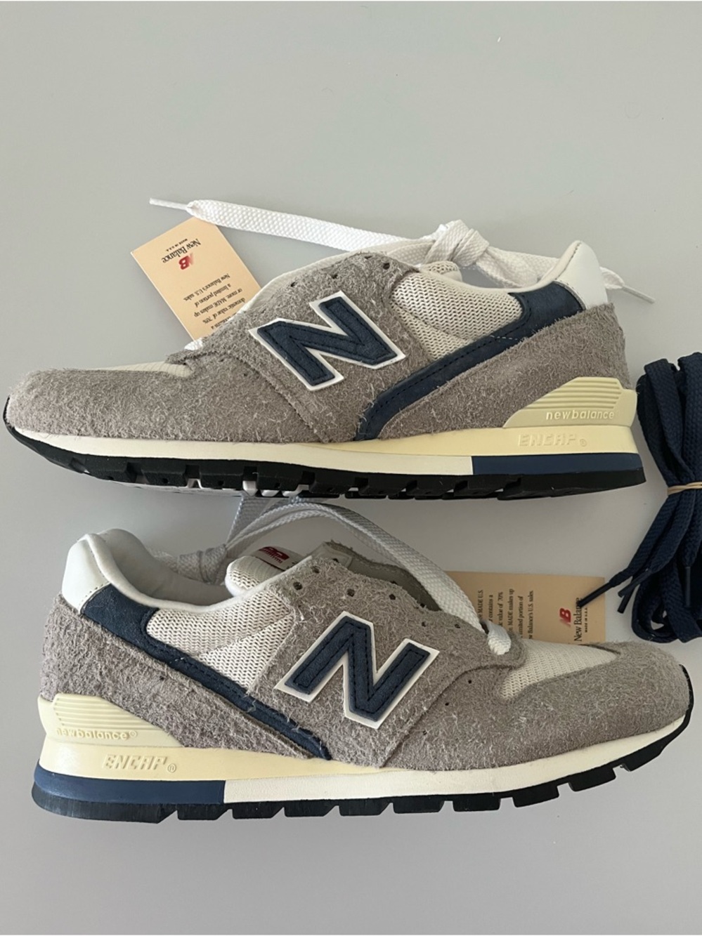 New Balance 996 Grey & Navy Suede Mesh Sneakers - Made In USA